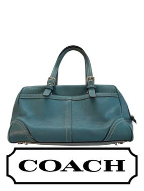 Coach Vintage Soft Smooth Leather Teal Blue Hampton Satchel #F11198